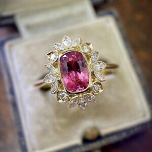 💎 18K Gold Plated Flower Shaped Red 3A CZ Women Ring, FB16FA1038